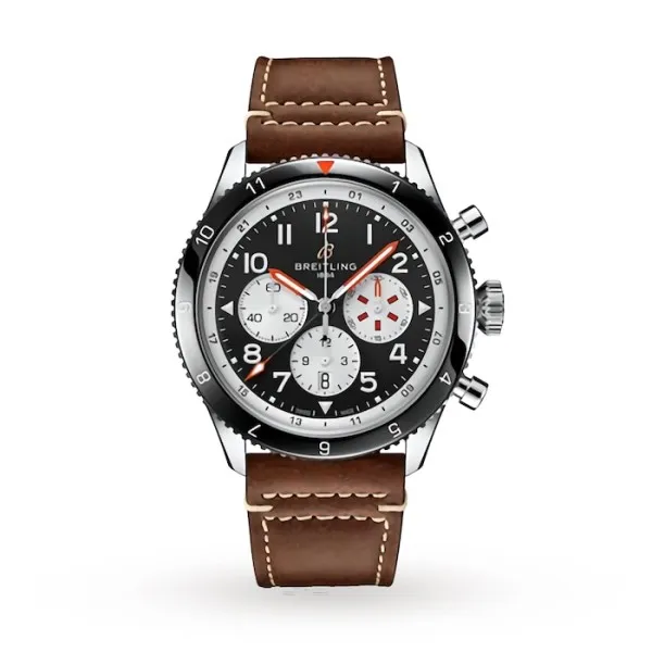 Breitling Aviator 8 Men Automatic Black Leather Watch YB0445 case detail