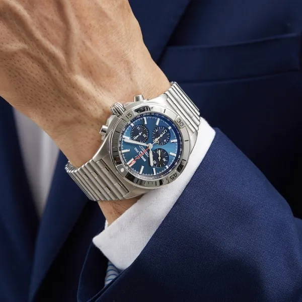 Breitling Chronomat Men Automatic Blue Stainless Steel Watch AB0134101C1A1