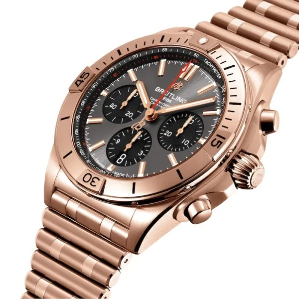 Breitling Chronomat Men Automatic Grey 18ct Rose Gold Watch RB0134101B1R1
