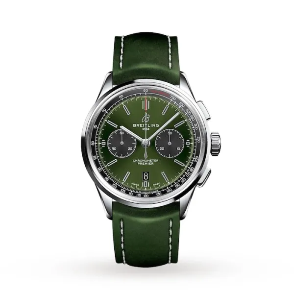 Breitling Premier Bentley Men Automatic Green Leather Watch AB0118A11L1X1 - Photo 4