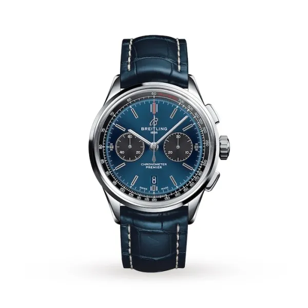 Breitling Premier Men Automatic Blue Crocodile Watch AB0118A61C1P1 - Photo 2
