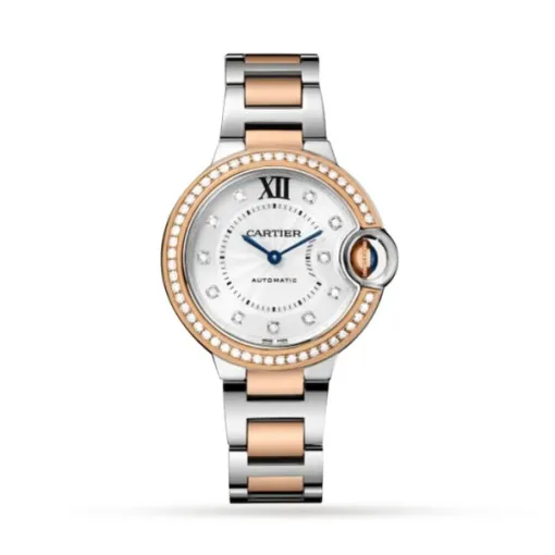 Cartier Ballon Bleu de Cartier Women Automatic Silver Stainless Steel &amp;amp; 18ct Rose Gold Watch W3BB0023