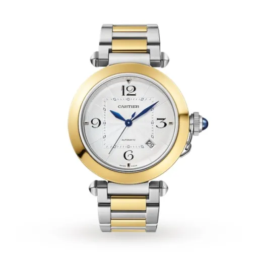 Cartier Pasha de Cartier Men Automatic Silver Stainless Steel &amp;amp; 18ct Yellow Gold Watch W2PA0009