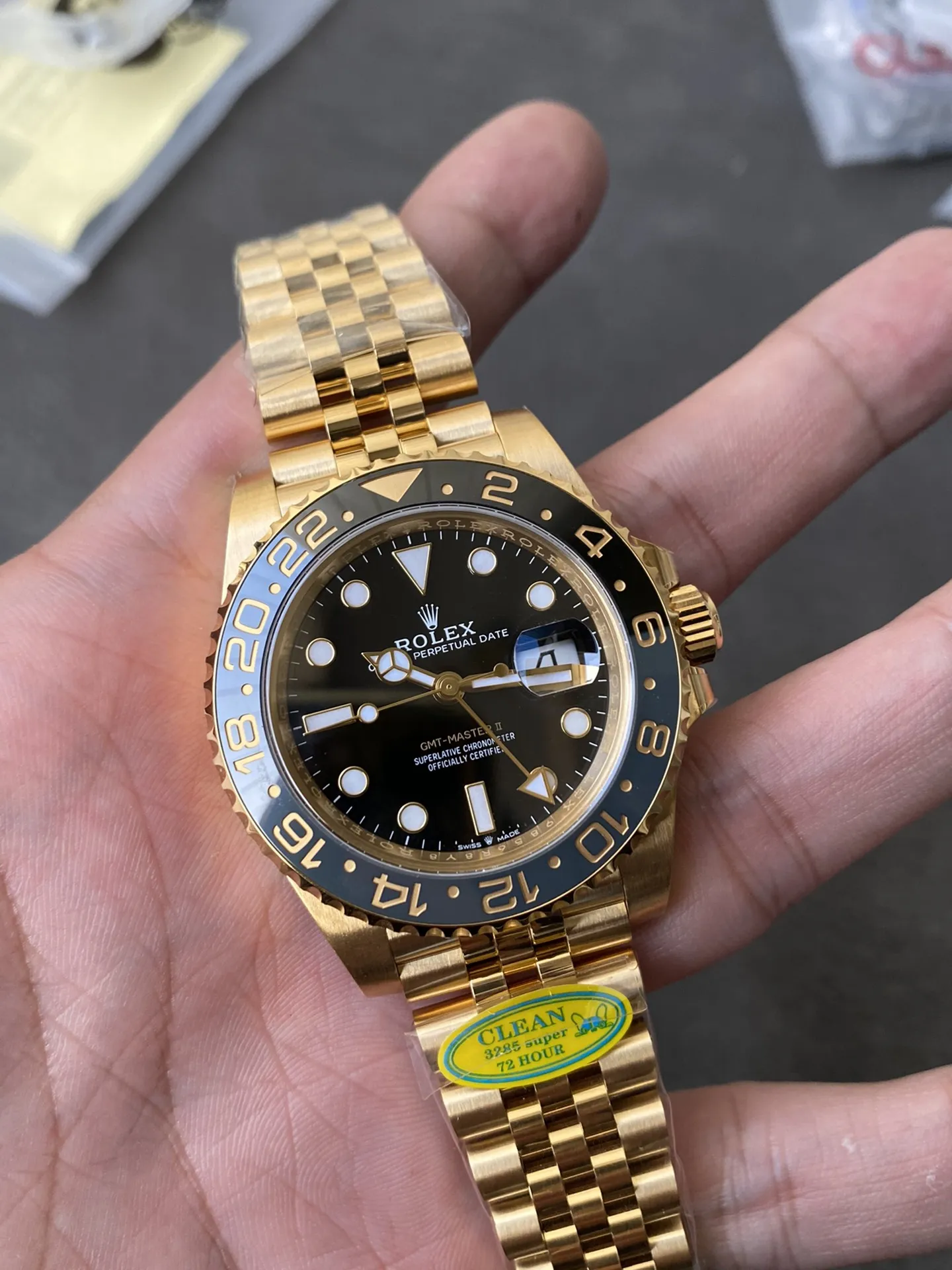 CF Rolex Clean Factory GMT Master II 126718GRNR Full Yellow Gold Black & Grey Bezel Black Dial Jubilee Bracelet DD3285 Movement – Clean Factory Watch | The Best Super Clone Watches Store in China