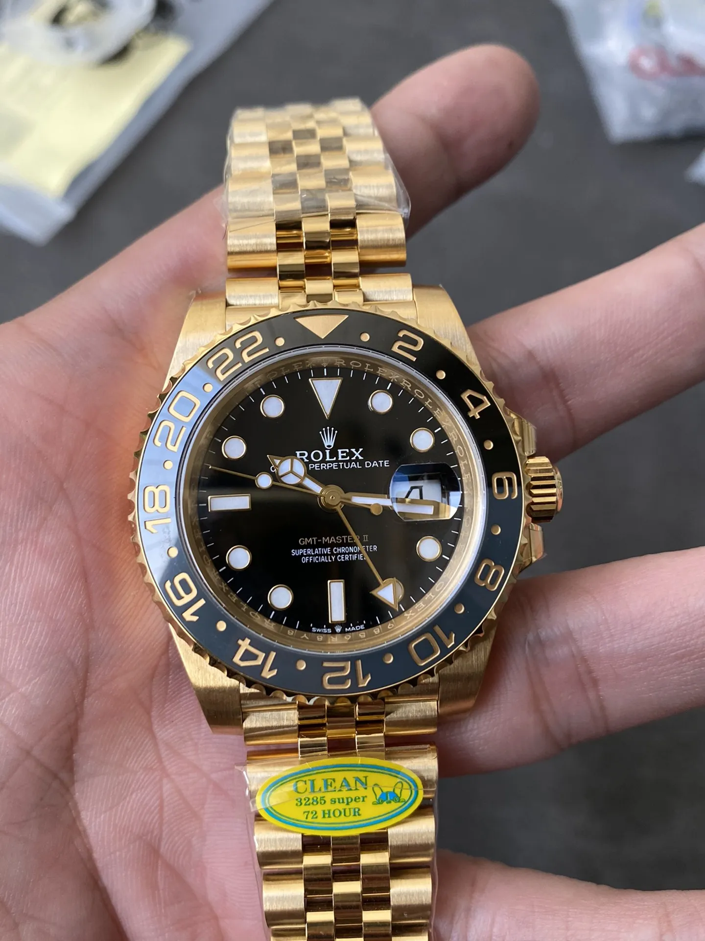 CF Rolex Clean Factory GMT Master II 126718GRNR Full Yellow Gold Black & Grey Bezel Black Dial Jubilee Bracelet DD3285 Movement – Clean Factory Watch | The Best Super Clone Watches Store in China photo 2