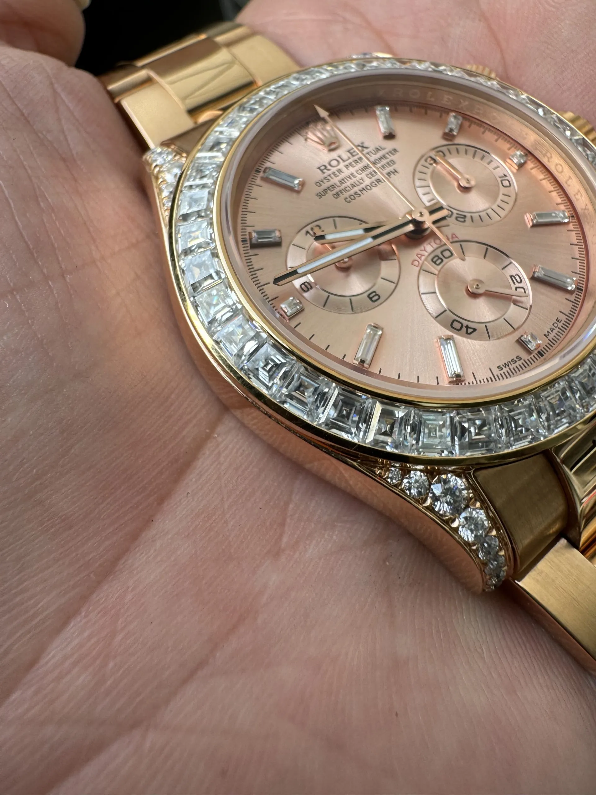 Clean Factory Custom ICE Out Daytona 126595TBR Rose Gold Case Set with Diamonds Pink Dial with Diamond Indexs ACE Free-sprung Balance 4131 Caliber – Clean Factory Watch | The Best Super Clone Watches Store in China photo 6