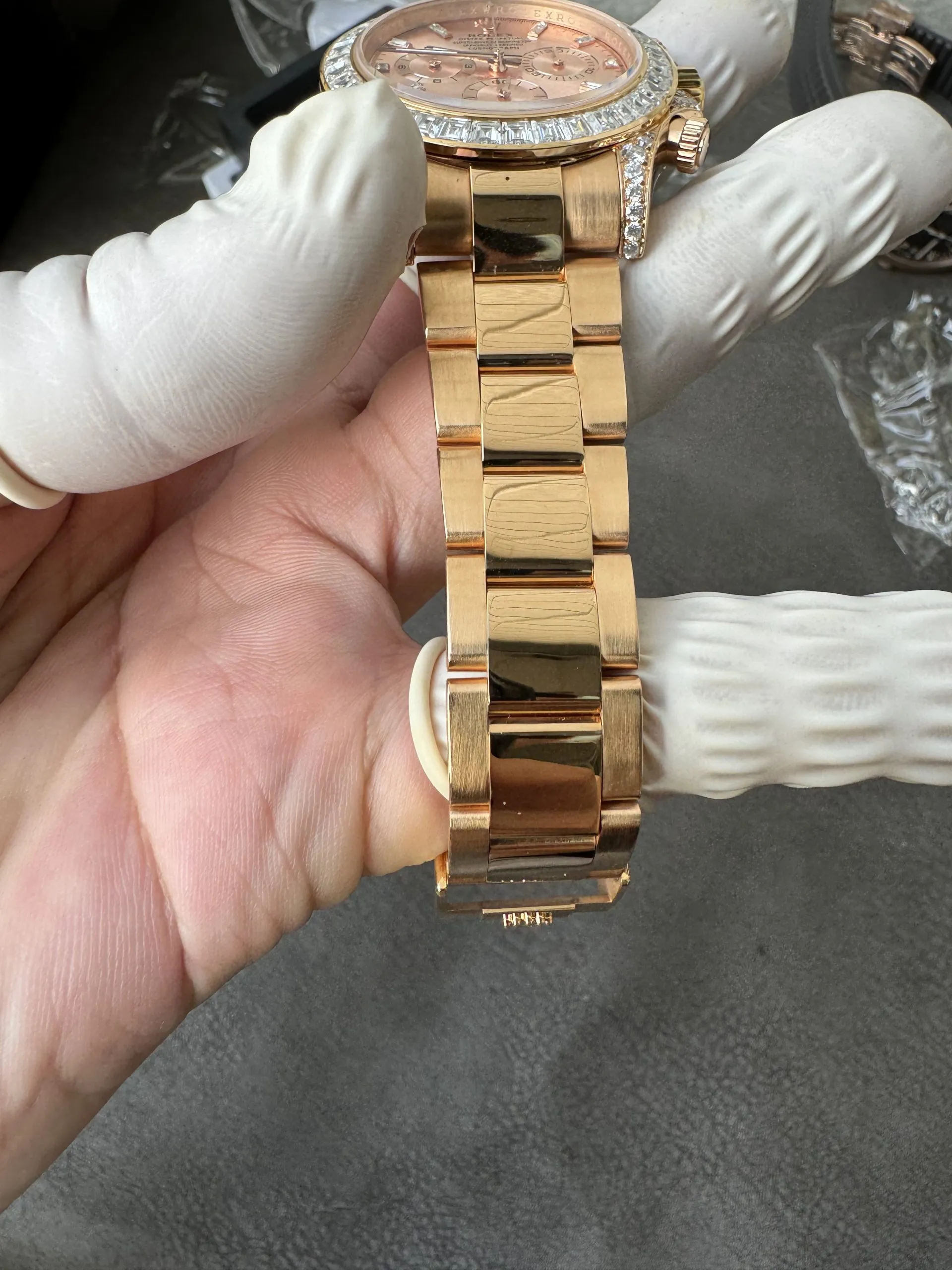 Clean Factory Custom ICE Out Daytona 126595TBR Rose Gold Case Set with Diamonds Pink Dial with Diamond Indexs ACE Free-sprung Balance 4131 Caliber – Clean Factory Watch | The Best Super Clone Watches Store in China photo 12
