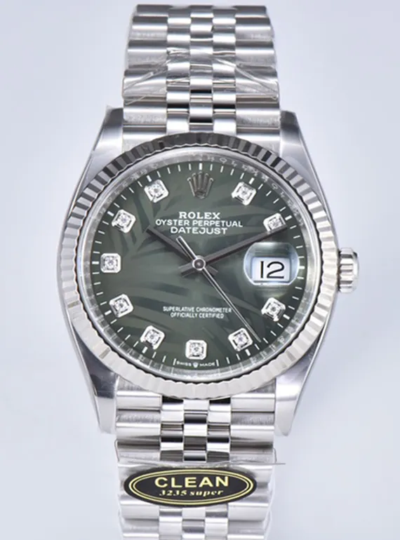 Clean Factory DateJust 36mm 126234 Green Palm Motif Dial Diamond Hour Markers Jubilee Bracelet SH3235 Caliber – Clean Factory Watch | The Best Super Clone Watches Store in China