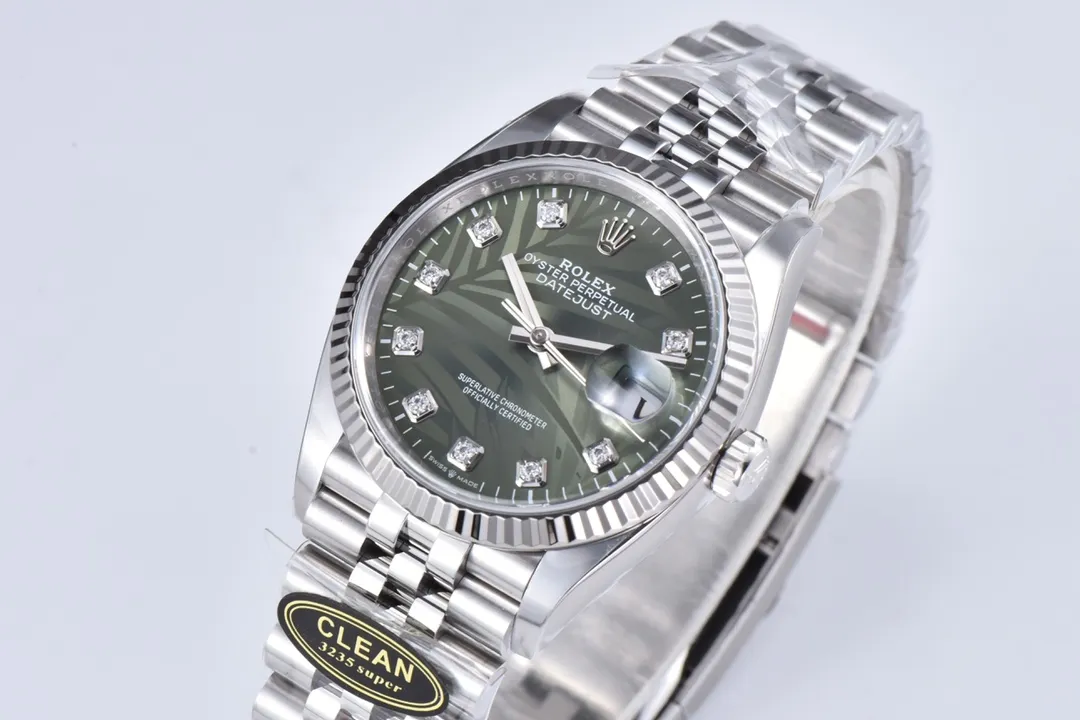 Clean Factory DateJust 36mm 126234 Green Palm Motif Dial Diamond Hour Markers Jubilee Bracelet SH3235 Caliber – Clean Factory Watch | The Best Super Clone Watches Store in China photo 3