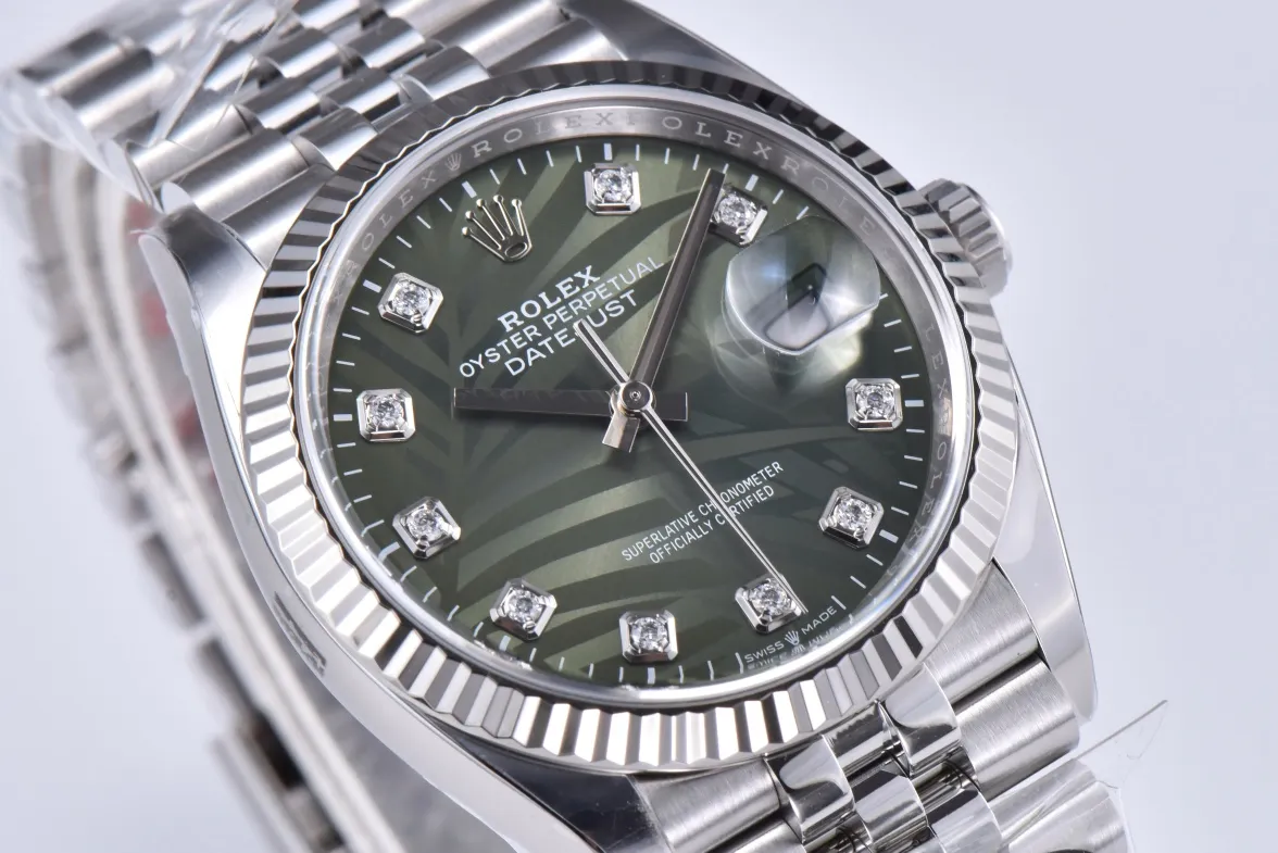 Clean Factory DateJust 36mm 126234 Green Palm Motif Dial Diamond Hour Markers Jubilee Bracelet SH3235 Caliber – Clean Factory Watch | The Best Super Clone Watches Store in China photo 4