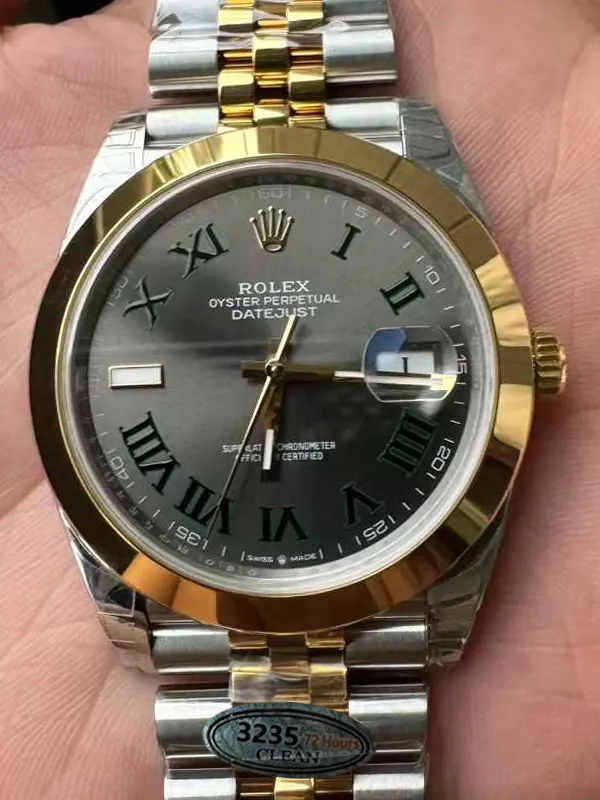 Clean Factory DateJust 41 126303 Wimbledon Slate Dial with Roma Indexes Yellow Gold Smooth Bezel Two Tone Jubilee Bracelet DD3235 Movement – Clean Factory Watch | The Best Super Clone Watches Store in China