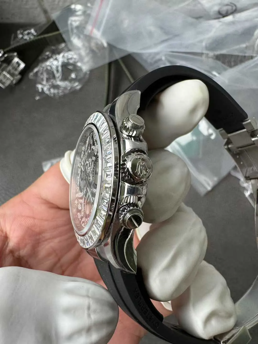 Clean Factory Daytona ‘Eye of the Tiger’ 126589TBR Wrapped Platinum 40mm Black Diamond Motif Dial Baguette Bezel Oysterflex Strap DD4131 Movement – Clean Factory Watch | The Best Super Clone Watches Store in China photo 7