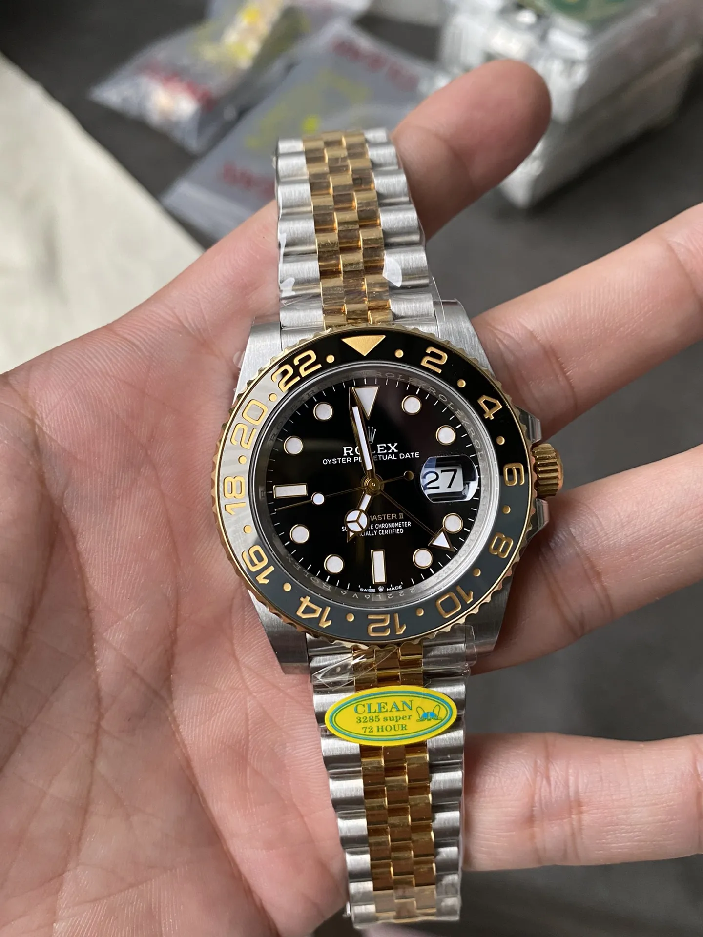 Clean Factory GMT Master II 126713GRNR Oystersteel and Yellow Gold Black & Grey Bezel Black Dial Jubilee Bracelet DD3285 Movement – Clean Factory Watch | The Best Super Clone Watches Store in China