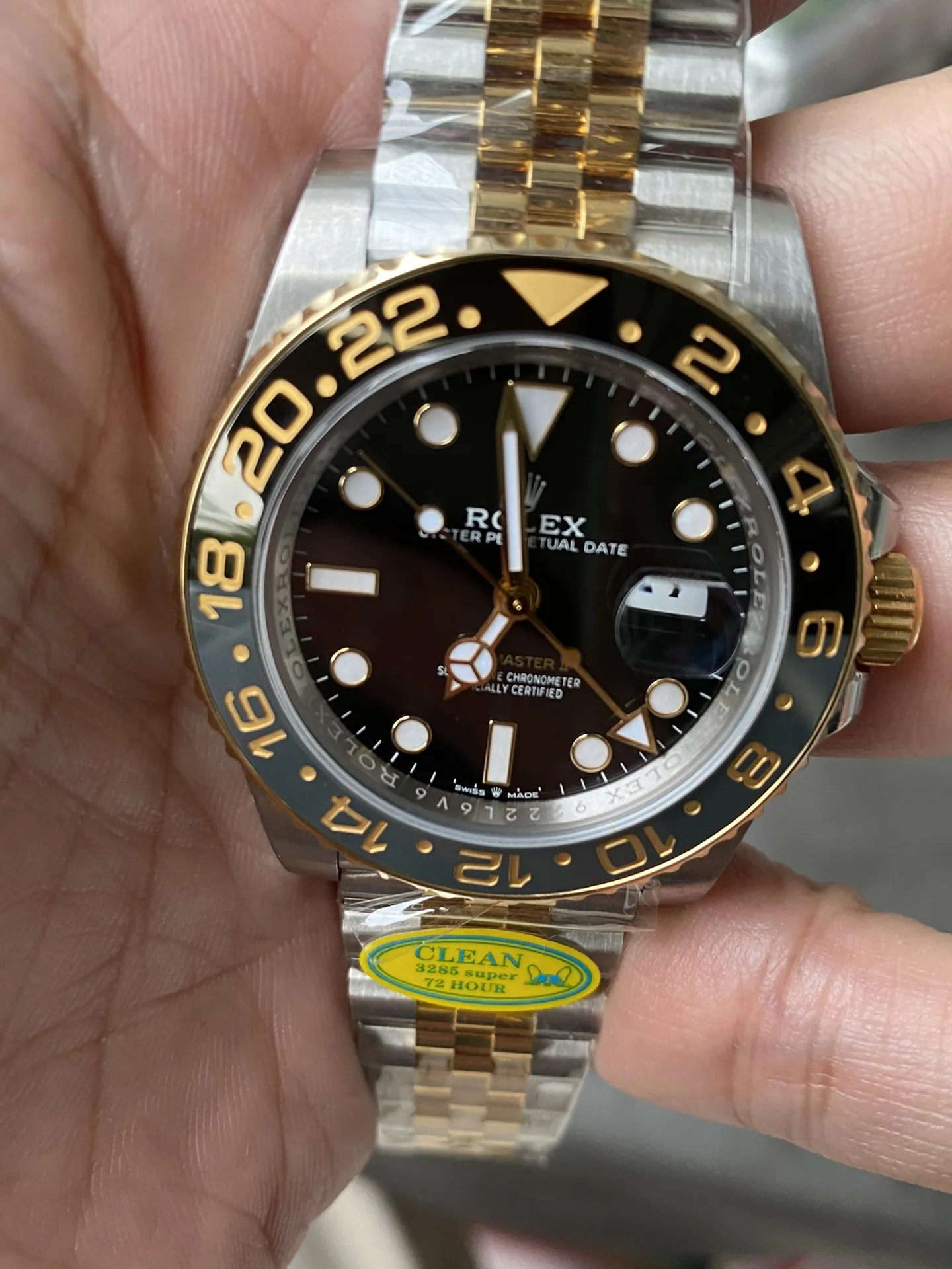 Clean Factory GMT Master II 126713GRNR Oystersteel and Yellow Gold Black & Grey Bezel Black Dial Jubilee Bracelet DD3285 Movement – Clean Factory Watch | The Best Super Clone Watches Store in China photo 3