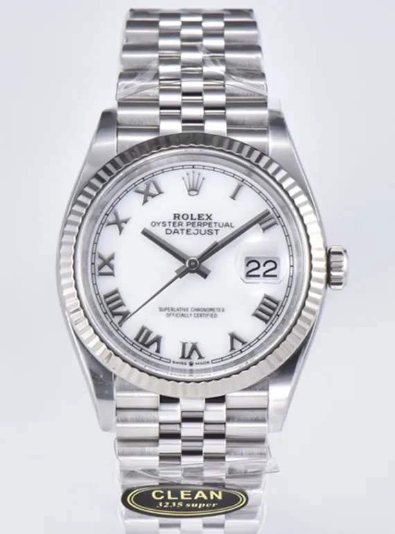 Clean Factory Rolex Datejust 36 White Dial with Roma Hour Markers ShangHai 3235 Movement Jubilee Bracelet – Clean Factory Watch | The Best Super Clone Watches Store in China