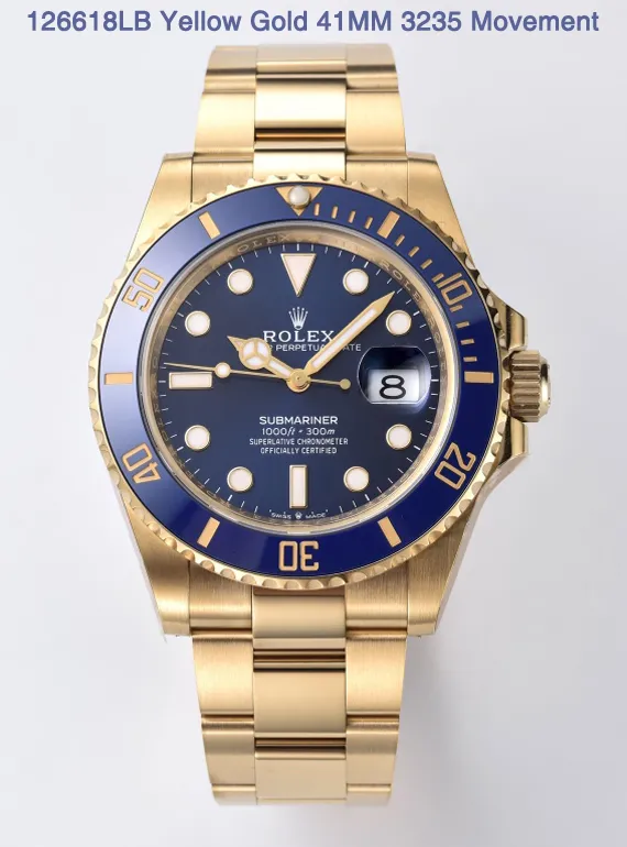 Clean Factory Rolex Submariner 126618LB 41mm Blue Dial & Ceramic Bezel Full Yellow Gold Plated Case & Oyster Bracelet SH3235 Movement – Clean Factory Watch | The Best Super Clone Watches Store in China