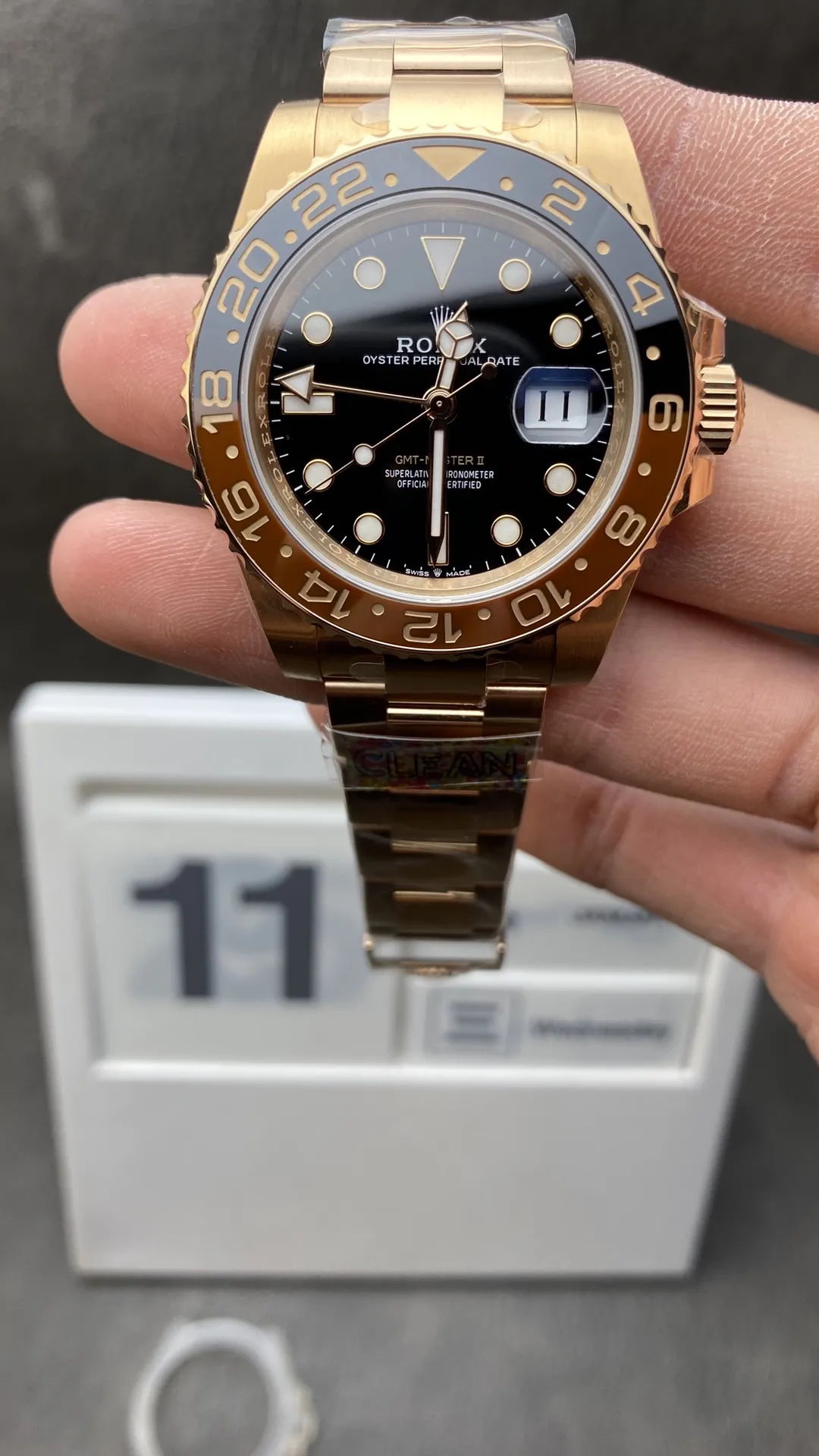 Clean Factory Root Beer GMT-Master II 126715CHNR Black Dial 18K Rosed Gold Plated on 904L Steel DD3285 Movement Correct Hand Stack – Clean Factory Watch | The Best Super Clone Watches Store in China