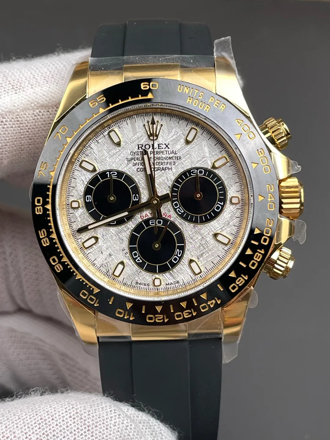 Clean Factory Watch Daytona 116518LN Meteorite Dial Black Chrono Sub-Dial Yellow Gold Case Oysterflex Strap DD4130 Movement – Clean Factory Watch | The Best Super Clone Watches Store in China