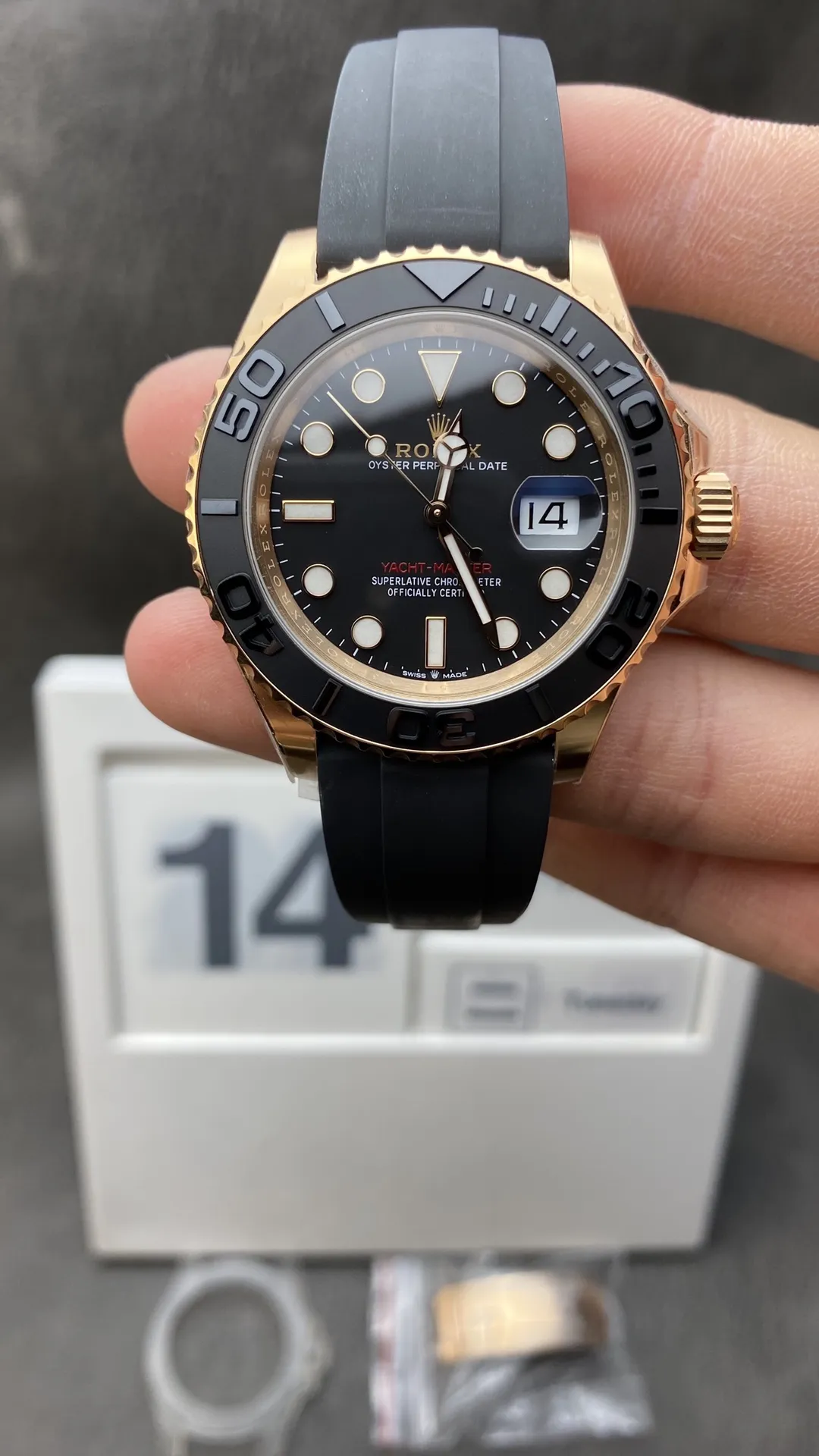 Clean Factory Watch Yacht-Master 126655 Rose Gold Case Black Dial 3D Ceramic Bezel on Oysterflex Strap VR3235 – Clean Factory Watch | The Best Super Clone Watches Store in China