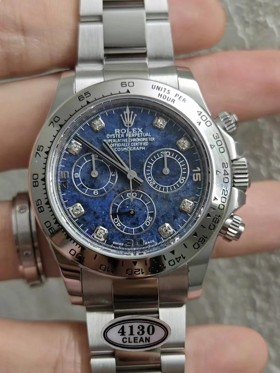Clean Factory Watches Daytona 116519 Blue Sodalite Dial wtih Diamonds Indexes Based Super Clone DanDong 4130 Movement Oyster Bracelet – Clean Factory Watch | The Best Super Clone Watches Store in China