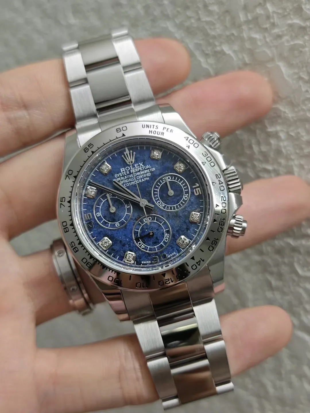 Clean Factory Watches Daytona 116519 Blue Sodalite Dial wtih Diamonds Indexes Based Super Clone DanDong 4130 Movement Oyster Bracelet – Clean Factory Watch | The Best Super Clone Watches Store in China photo 2