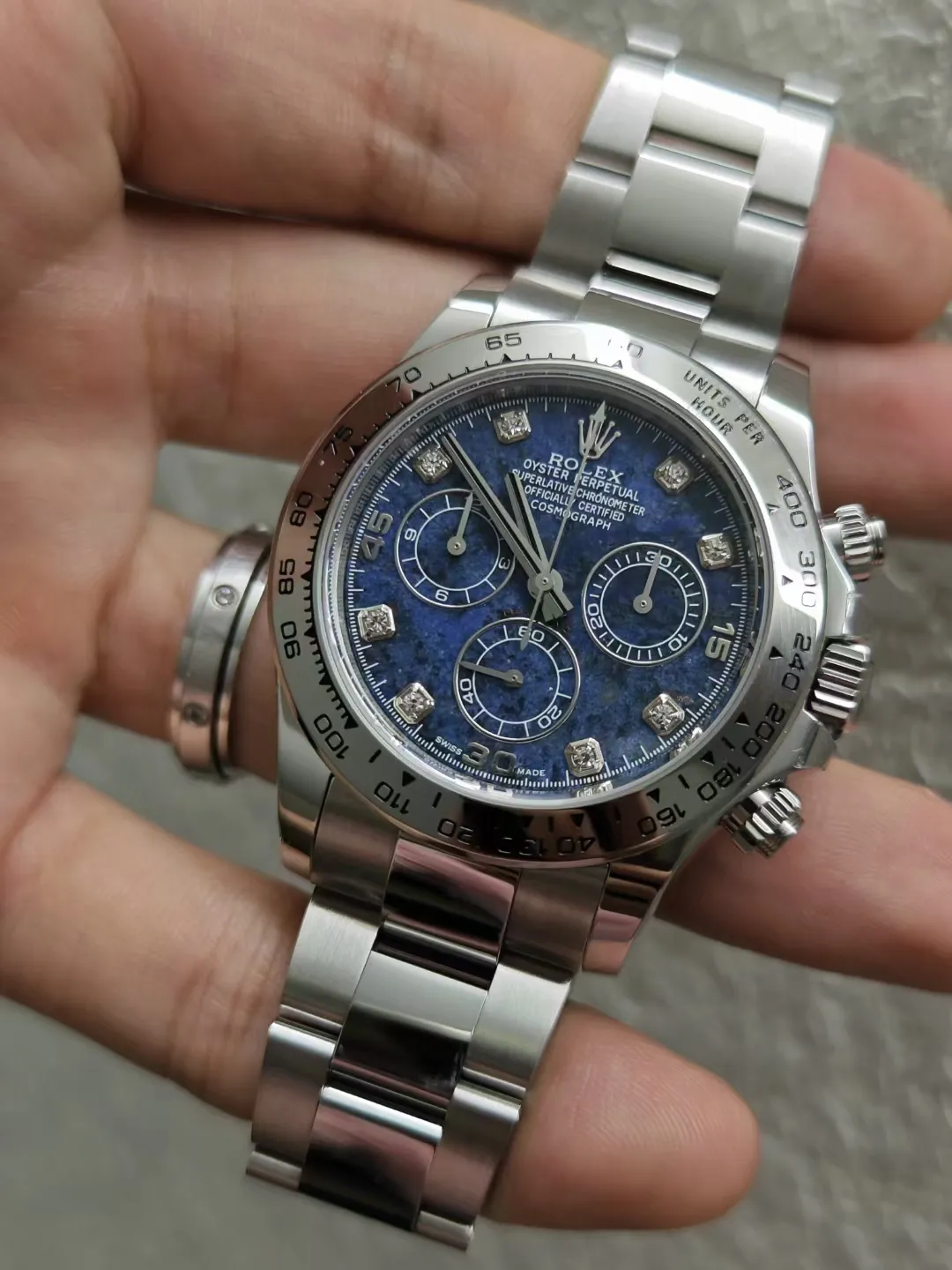 Clean Factory Watches Daytona 116519 Blue Sodalite Dial wtih Diamonds Indexes Based Super Clone DanDong 4130 Movement Oyster Bracelet – Clean Factory Watch | The Best Super Clone Watches Store in China photo 3