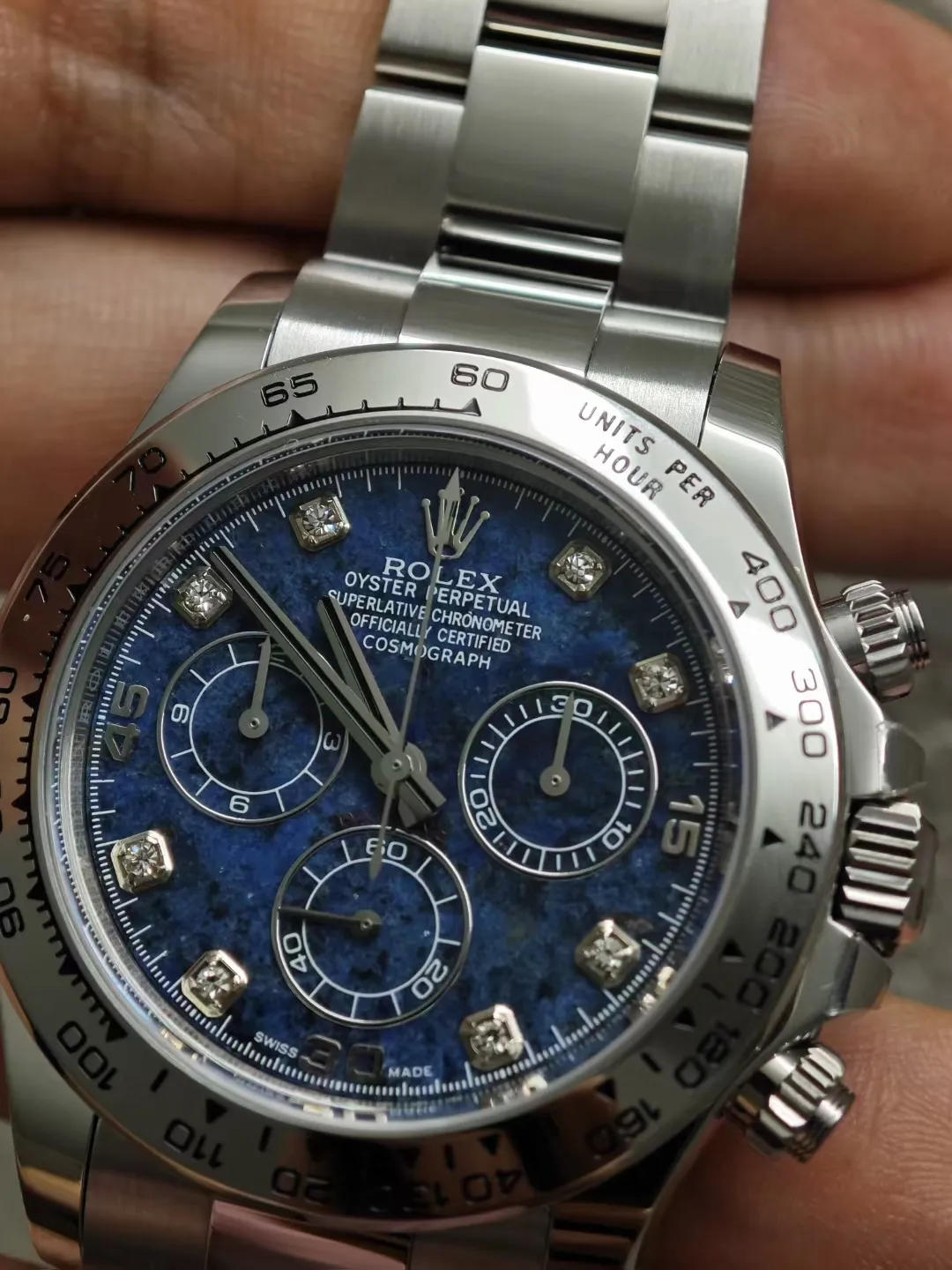 Clean Factory Watches Daytona 116519 Blue Sodalite Dial wtih Diamonds Indexes Based Super Clone DanDong 4130 Movement Oyster Bracelet – Clean Factory Watch | The Best Super Clone Watches Store in China photo 4