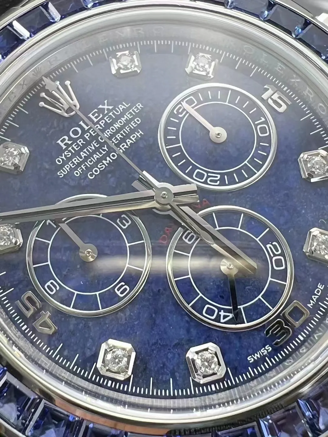 Clean Factory Watches Daytona 116519 Blue Sodalite Dial wtih Diamonds Indexes Based Super Clone DanDong 4130 Movement Oyster Bracelet – Clean Factory Watch | The Best Super Clone Watches Store in China photo 5