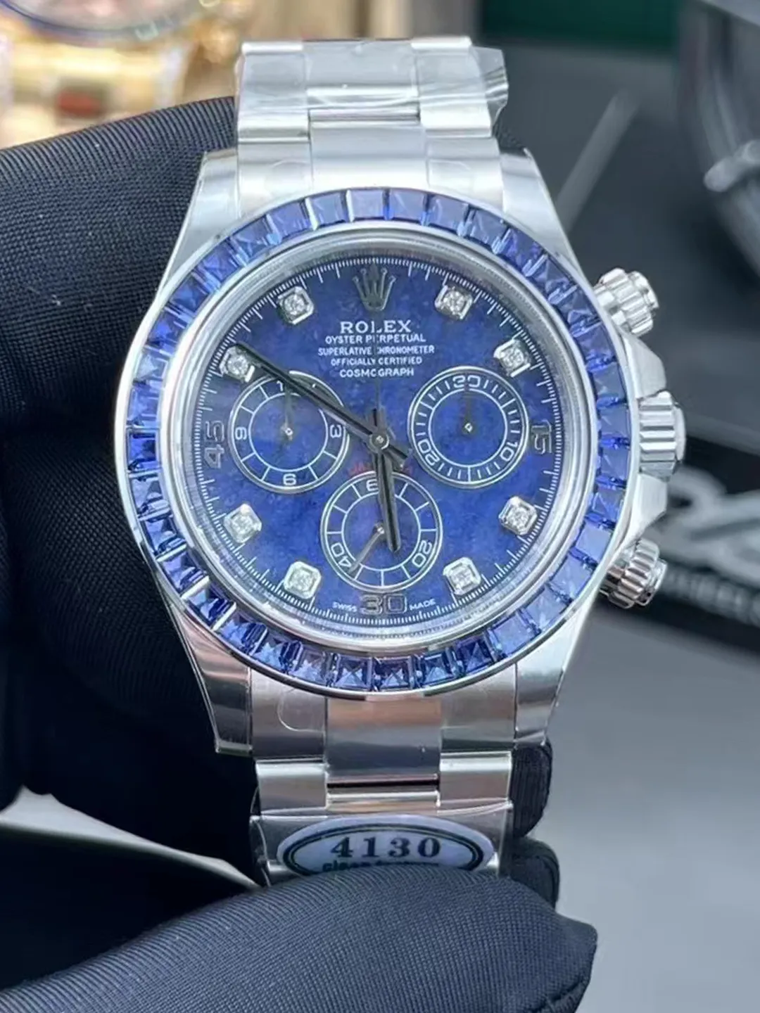 Premium Custom Daytona 116519 Blue Sodalite Dial Diamonds Bezel and Indexes Based on Clean Factory Daytona DD4130 Movement Oyster Bracelet – Clean Factory Watch | The Best Super Clone Watches Store in China