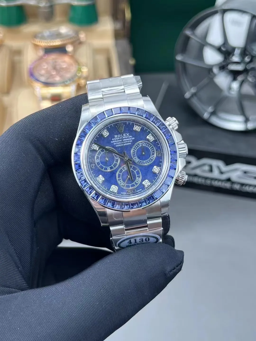 Premium Custom Daytona 116519 Blue Sodalite Dial Diamonds Bezel and Indexes Based on Clean Factory Daytona DD4130 Movement Oyster Bracelet – Clean Factory Watch | The Best Super Clone Watches Store in China photo 2