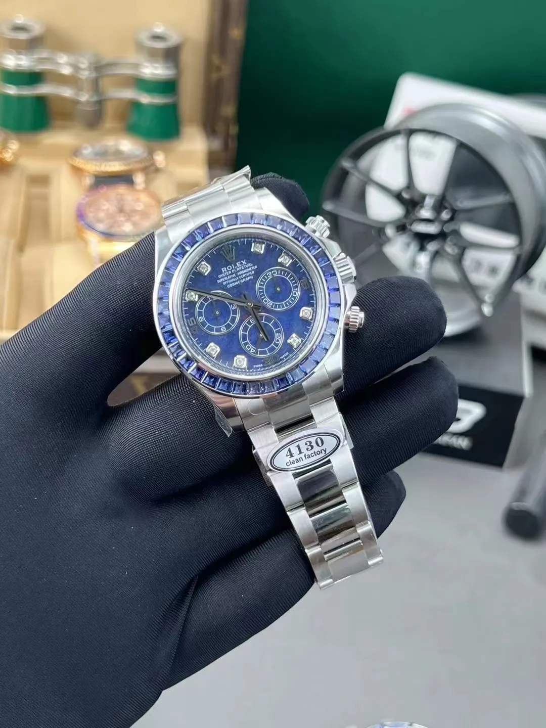 Premium Custom Daytona 116519 Blue Sodalite Dial Diamonds Bezel and Indexes Based on Clean Factory Daytona DD4130 Movement Oyster Bracelet – Clean Factory Watch | The Best Super Clone Watches Store in China photo 5