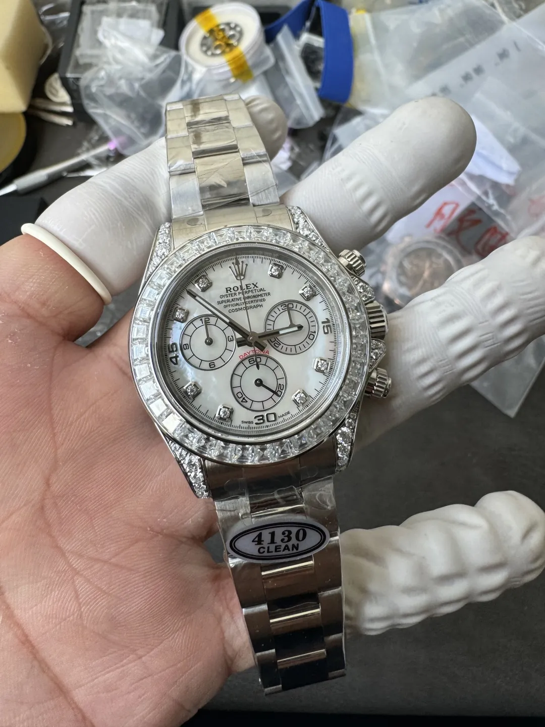 Premium Customized Daytona 116589 MOP Dial Diamonds Hour Markers Diamonds Sets White Gold Case and Bezel Based on Clean Factory DD4130 Movement – Clean Factory Watch | The Best Super Clone Watches Store in China photo 2