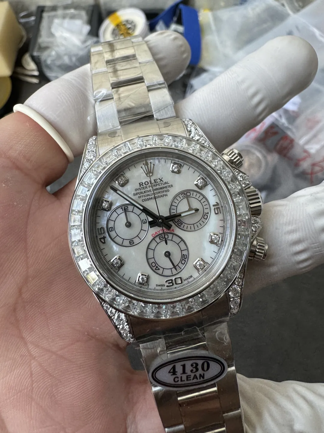 Premium Customized Daytona 116589 MOP Dial Diamonds Hour Markers Diamonds Sets White Gold Case and Bezel Based on Clean Factory DD4130 Movement – Clean Factory Watch | The Best Super Clone Watches Store in China photo 3