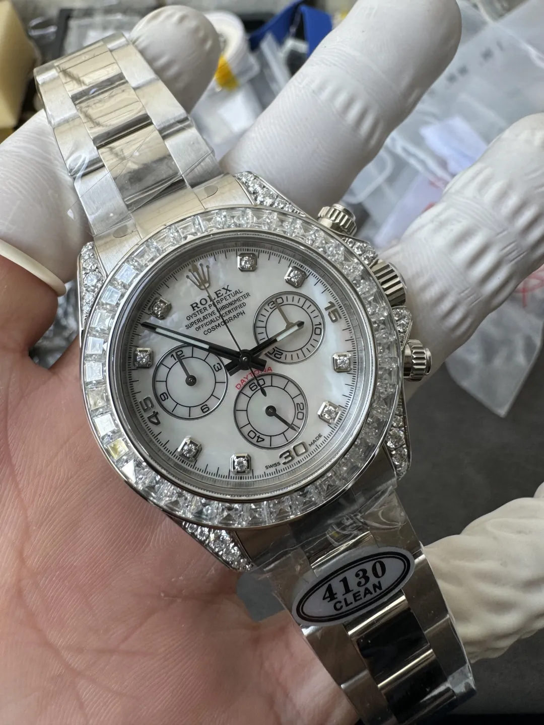 Premium Customized Daytona 116589 MOP Dial Diamonds Hour Markers Diamonds Sets White Gold Case and Bezel Based on Clean Factory DD4130 Movement – Clean Factory Watch | The Best Super Clone Watches Store in China photo 4