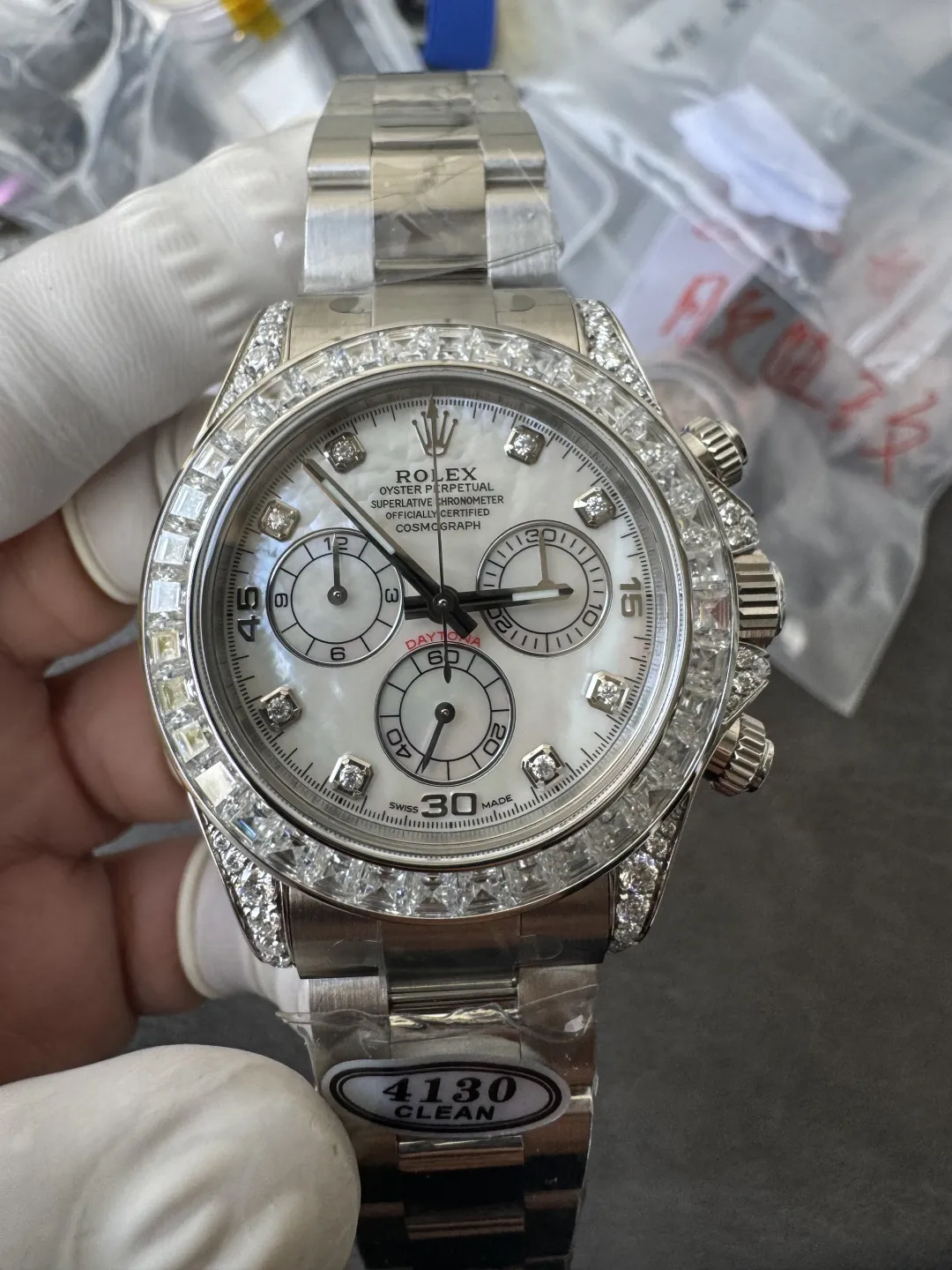 Premium Customized Daytona 116589 MOP Dial Diamonds Hour Markers Diamonds Sets White Gold Case and Bezel Based on Clean Factory DD4130 Movement – Clean Factory Watch | The Best Super Clone Watches Store in China photo 5