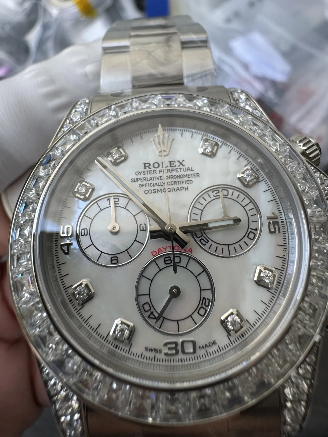 Premium Customized Daytona 116589 MOP Dial Diamonds Hour Markers Diamonds Sets White Gold Case and Bezel Based on Clean Factory DD4130 Movement – Clean Factory Watch | The Best Super Clone Watches Store in China photo 6