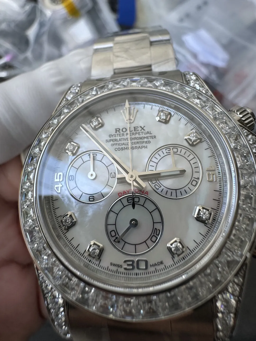 Premium Customized Daytona 116589 MOP Dial Diamonds Hour Markers Diamonds Sets White Gold Case and Bezel Based on Clean Factory DD4130 Movement – Clean Factory Watch | The Best Super Clone Watches Store in China photo 7