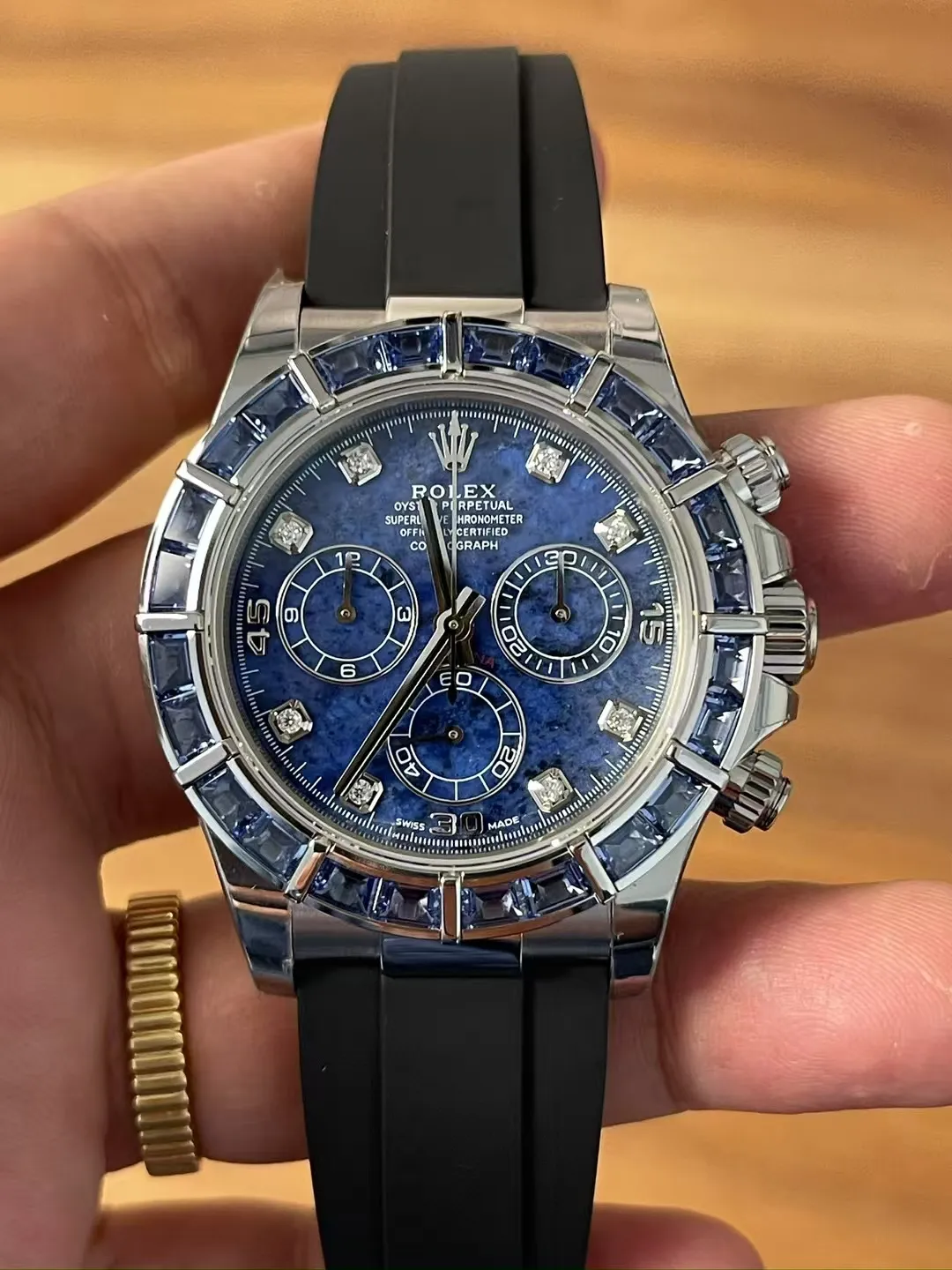 Premium Customized Rolex Daytona 116519 Blue Sodalite Dial Diamonds Bezel and Indexes White Gold Case Based on Clean Factory Daytona DD4130 Movement Oysterflex Strap – Clean Factory Watch | The Best Super Clone Watches Store in China photo 2