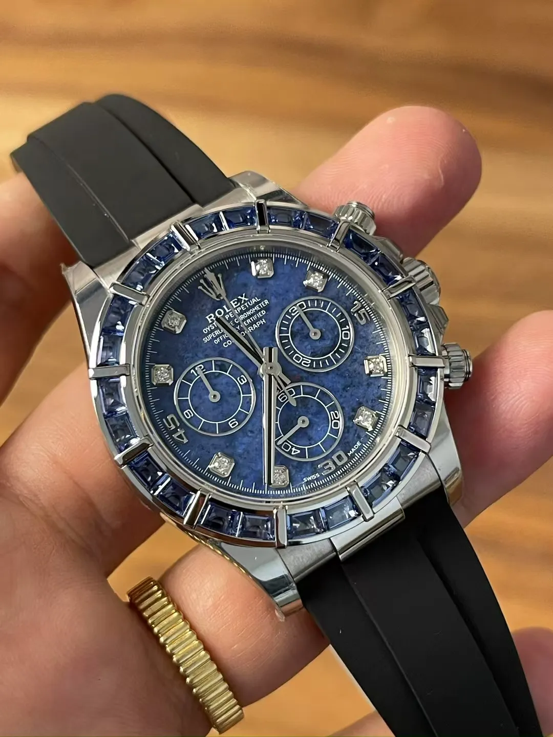 Premium Customized Rolex Daytona 116519 Blue Sodalite Dial Diamonds Bezel and Indexes White Gold Case Based on Clean Factory Daytona DD4130 Movement Oysterflex Strap – Clean Factory Watch | The Best Super Clone Watches Store in China photo 3