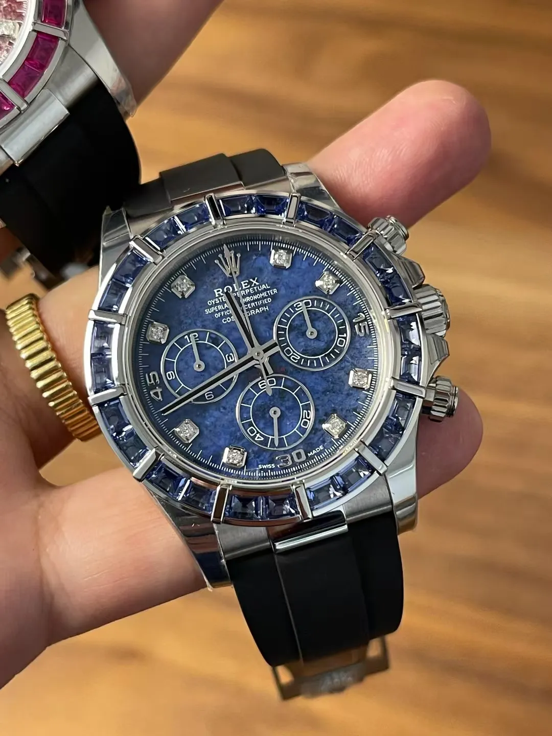 Premium Customized Rolex Daytona 116519 Blue Sodalite Dial Diamonds Bezel and Indexes White Gold Case Based on Clean Factory Daytona DD4130 Movement Oysterflex Strap – Clean Factory Watch | The Best Super Clone Watches Store in China photo 5
