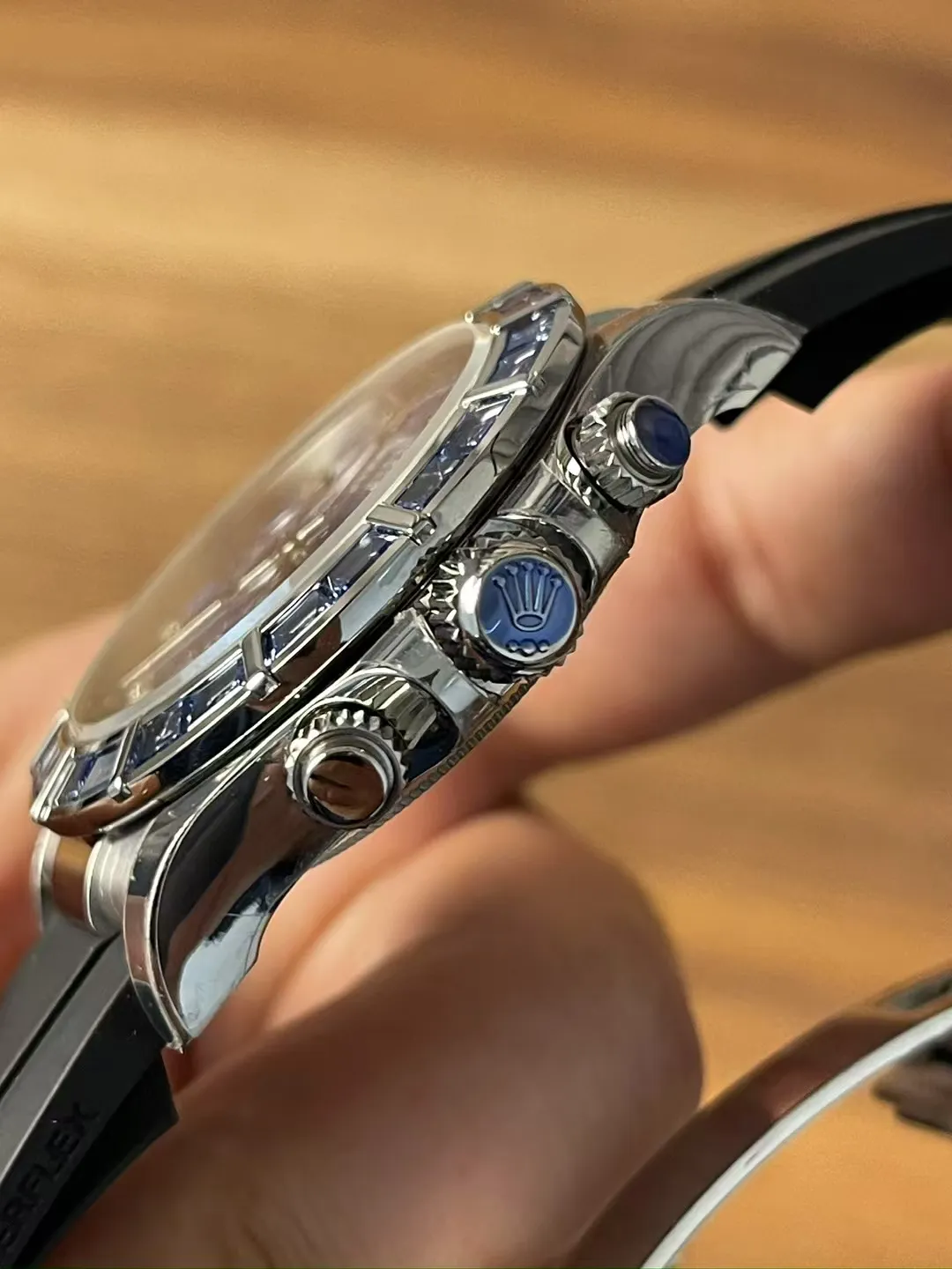 Premium Customized Rolex Daytona 116519 Blue Sodalite Dial Diamonds Bezel and Indexes White Gold Case Based on Clean Factory Daytona DD4130 Movement Oysterflex Strap – Clean Factory Watch | The Best Super Clone Watches Store in China photo 7