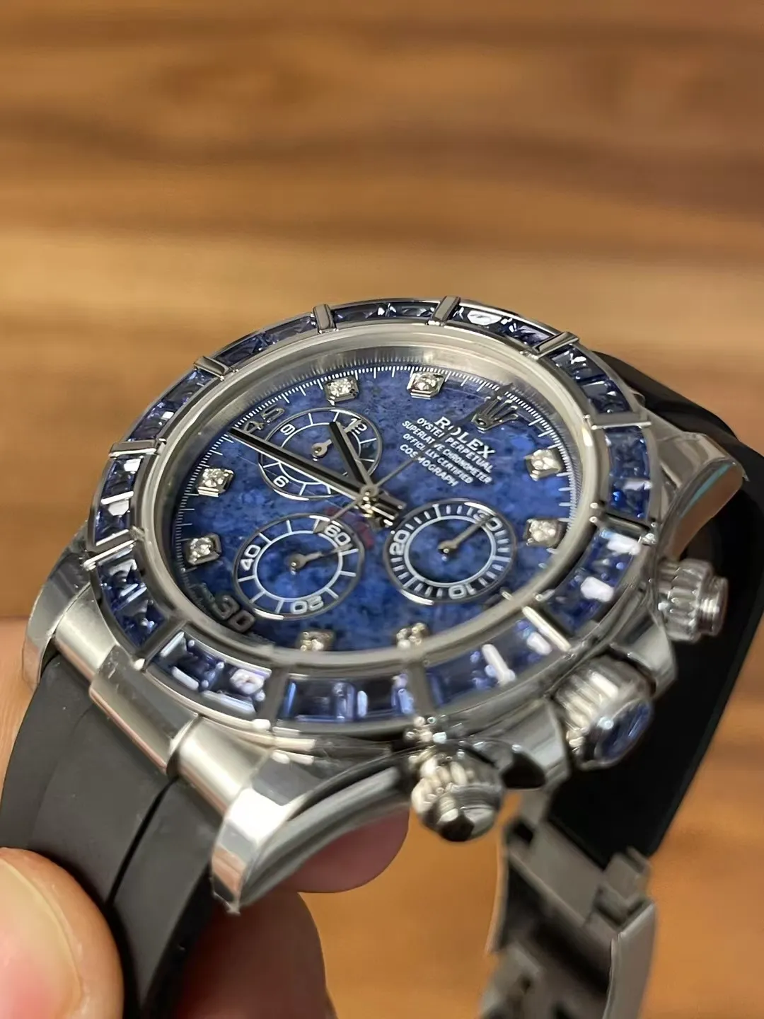 Premium Customized Rolex Daytona 116519 Blue Sodalite Dial Diamonds Bezel and Indexes White Gold Case Based on Clean Factory Daytona DD4130 Movement Oysterflex Strap – Clean Factory Watch | The Best Super Clone Watches Store in China photo 8