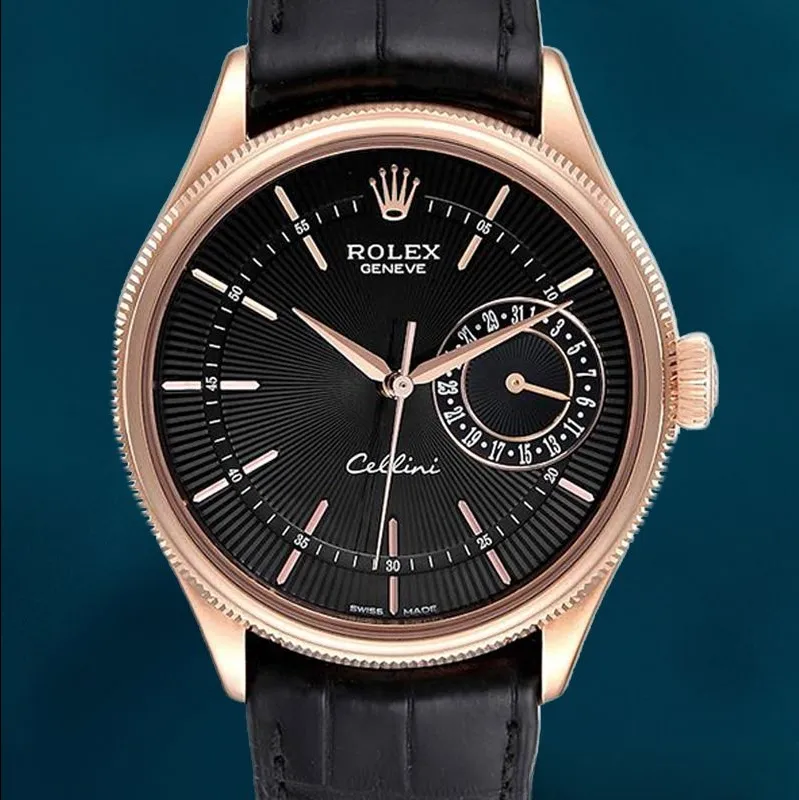 Rolex Cellini 39mm Men’s m50515-0011 Black Dial Leather Strap