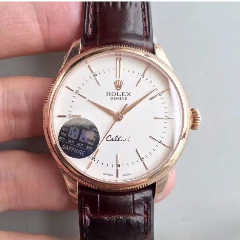 Rolex cellini white dial 18k rose gold 39mm swiss replica 50505.5