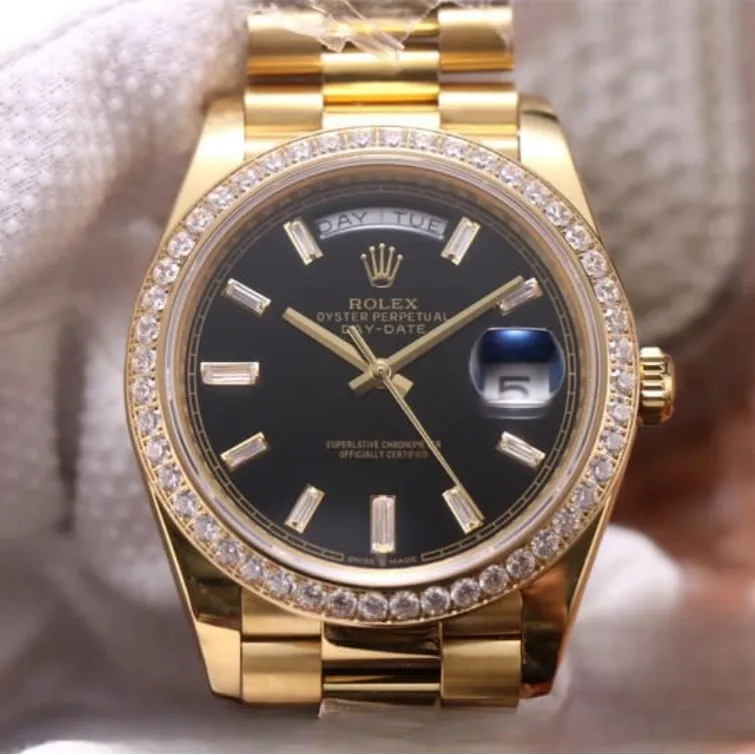 Rolex day date black dial 18k yellow gold 40mm swiss replica m228348rbr.0001