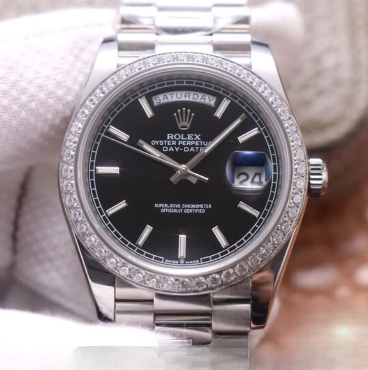 Rolex day date black dial 18ct white gold 40mm swiss replica m228349rbr.0002