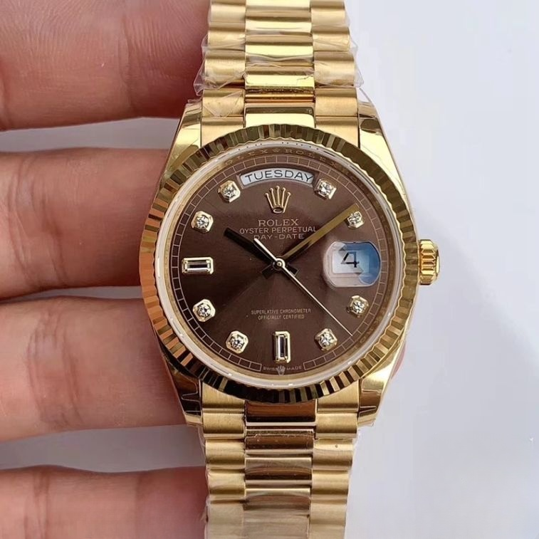 Rolex day date brown dial 18k yellow gold 36mm swiss replica m128238.0022
