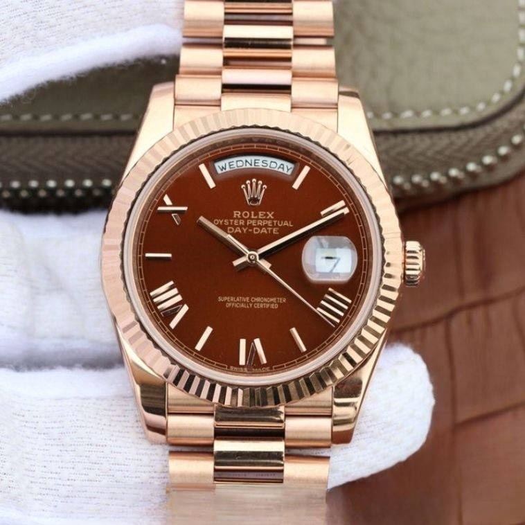 Rolex day date brown dial 18k rose gold 40mm swiss replica 228235.9