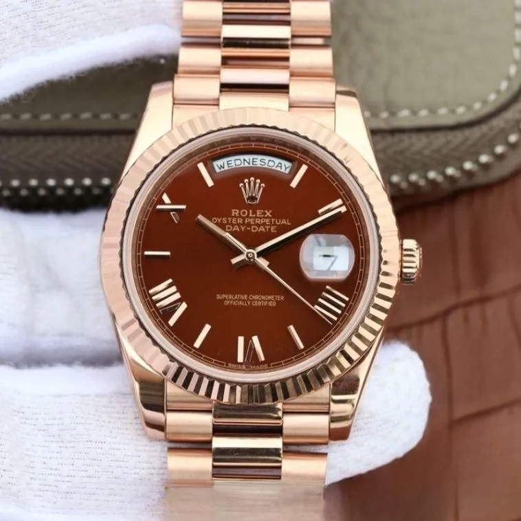 Rolex day date brown dial 18k rose gold 40mm swiss replica 228235.9