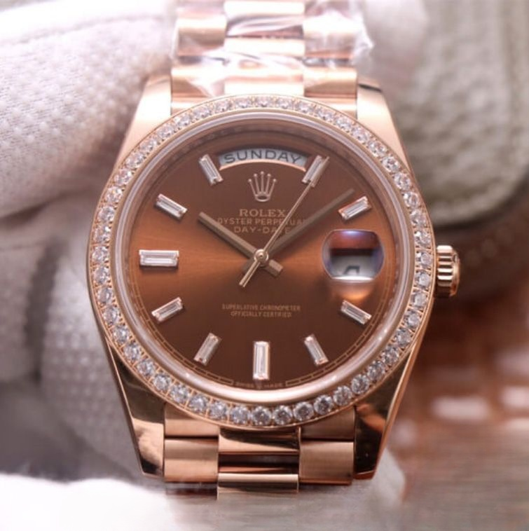 Rolex day date brown dial 18k rose gold 40mm swiss replica m228345rbr.0006